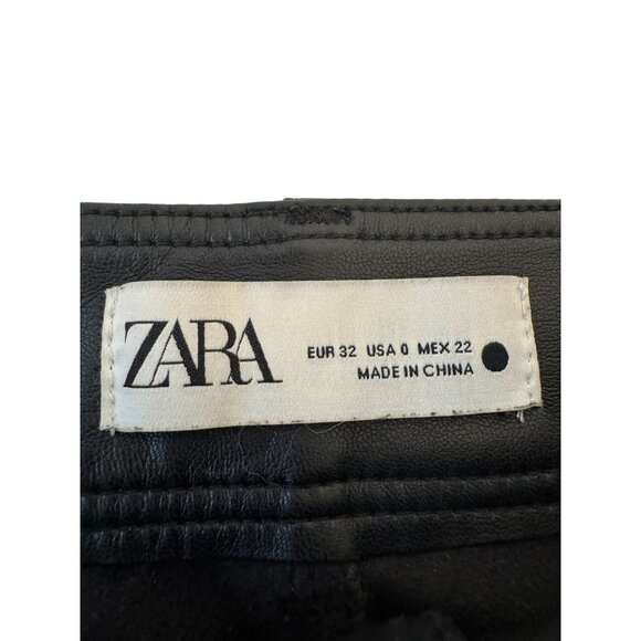 Zara Black Size 0 Faux Leather Wide-Leg Culottes Front & Back Pockets - Picture 2 of 12